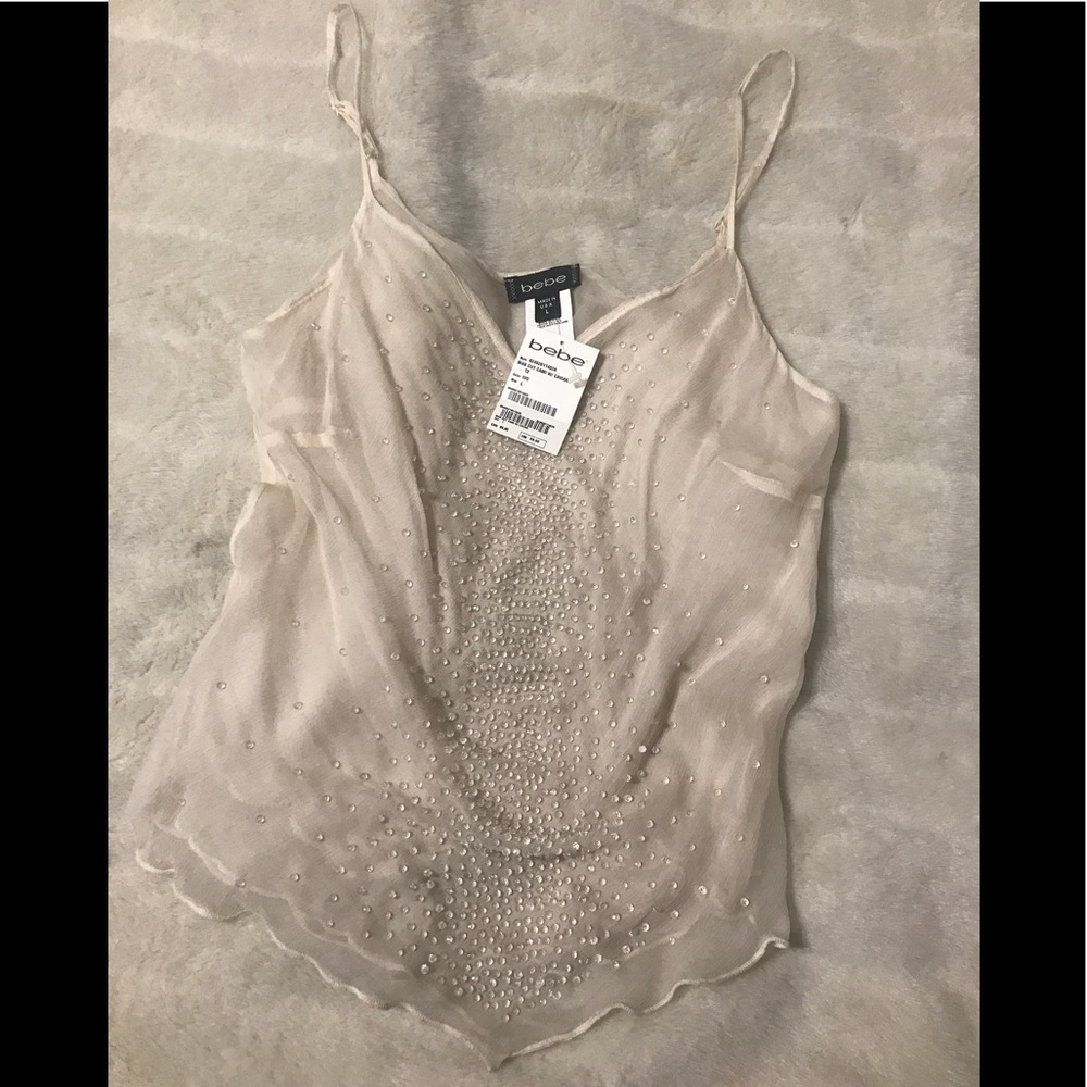 Bebe Beaded Tank Top! NWT! Cream/Ivory Sz L